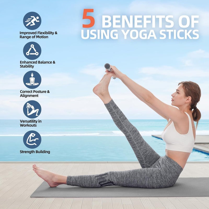 SOOTHEFFECT Adjustable Yoga Stick (30/45/60 in), Fully Foam-Sleeved Steel Stretching & Mobility Stick with Exercise Guide, Portable Fitness & Rehab Tool, Carry Bag Included - Image 3